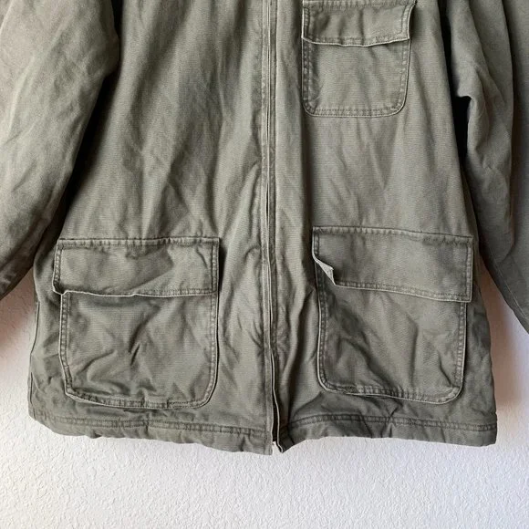 J. CREW Men's Canvas Full Zip Jacket Brown Genuine Leather Collar - Picture 4 of 9